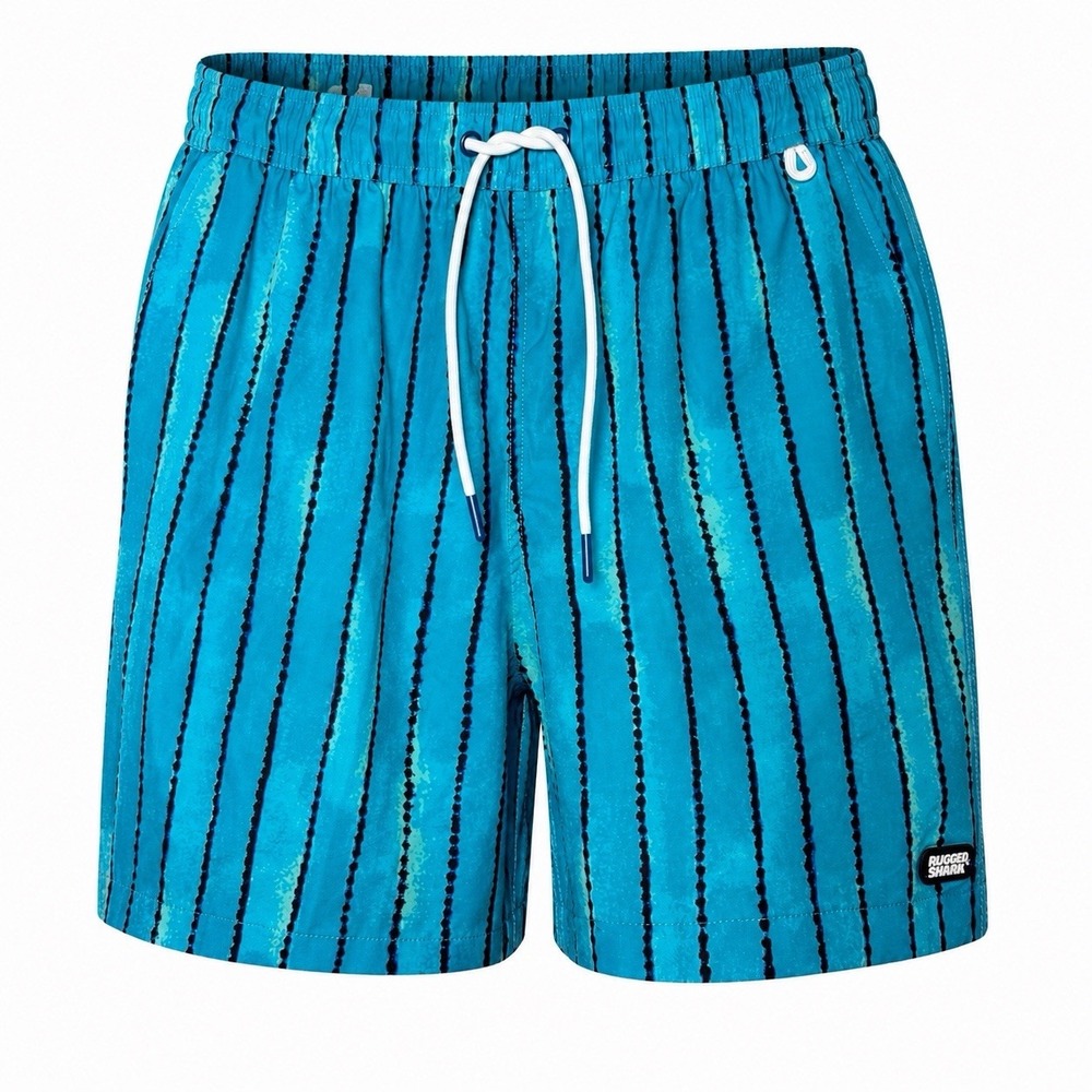 Rugged Shark Swim Trunks Mens M Blue Striped Stretch Lined Beach Board Shorts